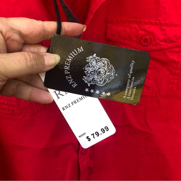 NWT NEW RNZ Premium Medium Shirt Red Button Up Short Sleeves Cotton - Picture 3 of 4